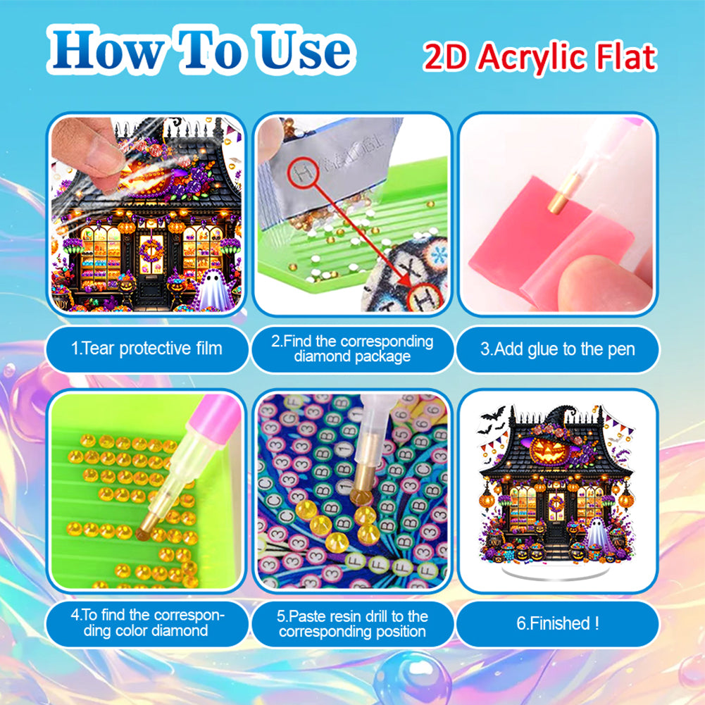 2D Flat Halloween DIY Diamond Painting 5D Desktop Ornaments Kit for Home Decor