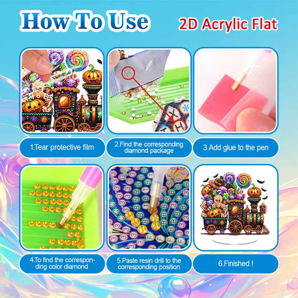 2D Flat Halloween DIY Diamond Painting 5D Desktop Ornaments Kit for Home Decor