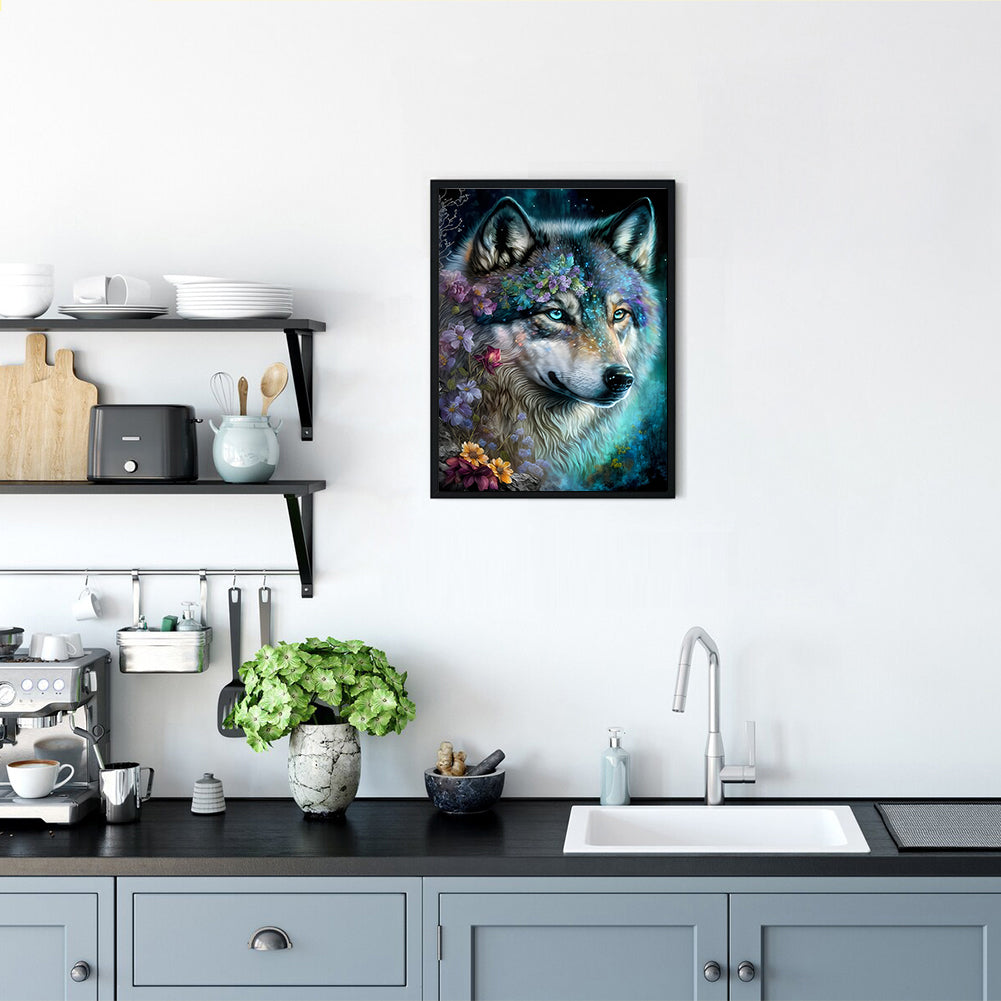 Flower Wolf - Full Round Drill Diamond Painting 30*40CM