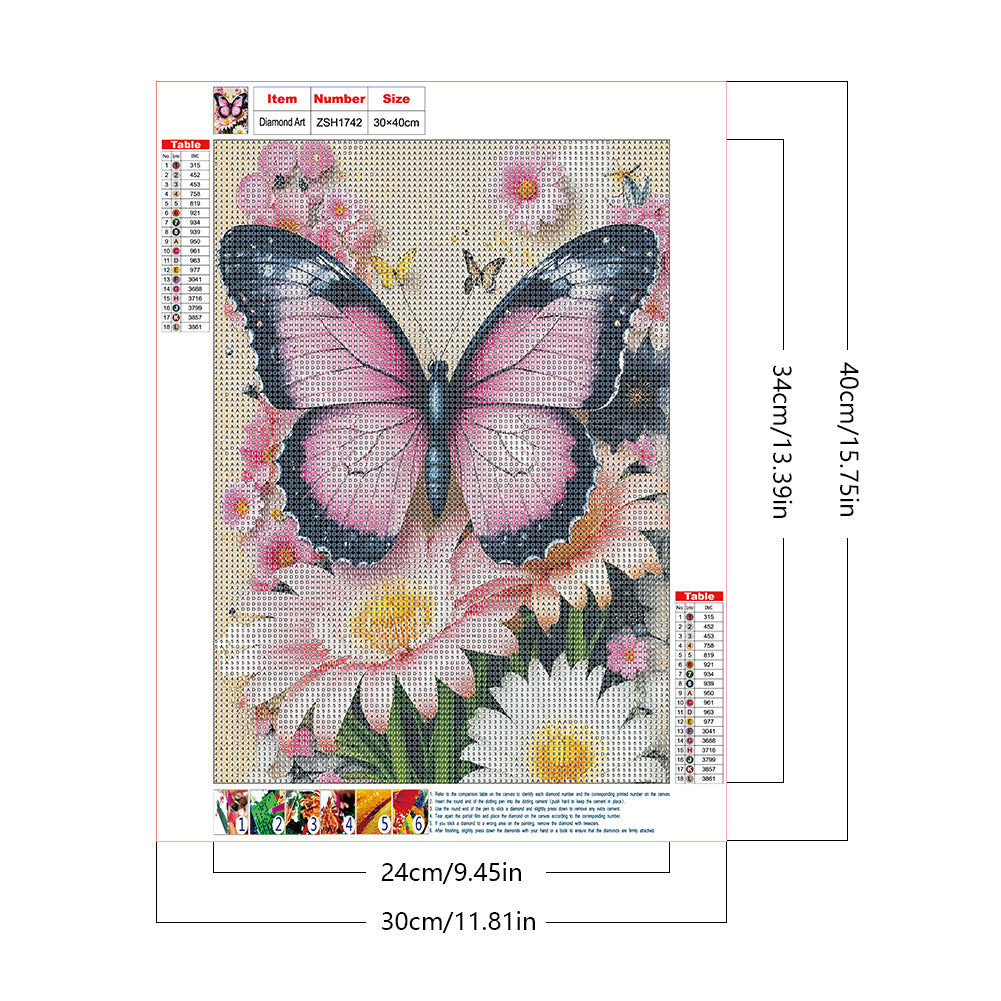 Flower Butterfly - Full Round Drill Diamond Painting 30*40CM
