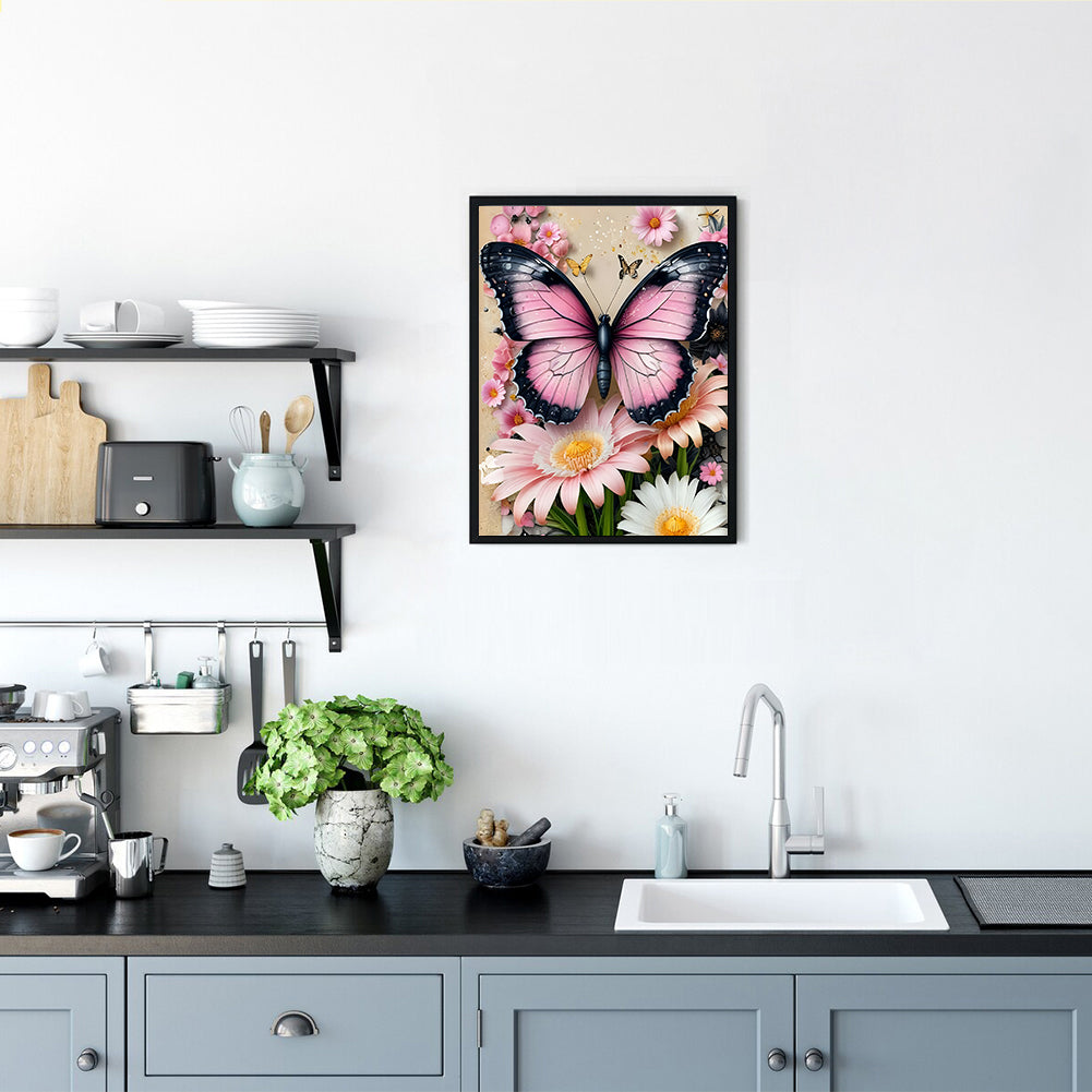 Flower Butterfly - Full Round Drill Diamond Painting 30*40CM