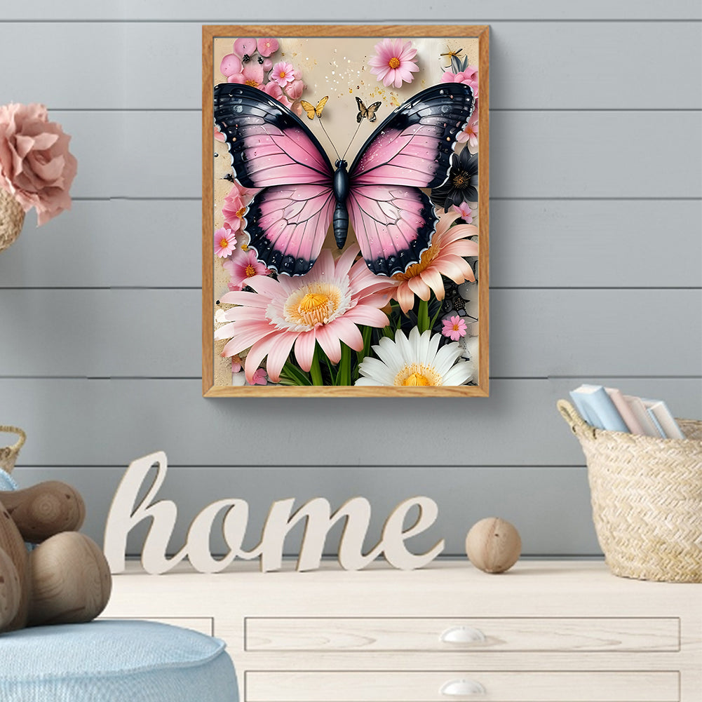 Flower Butterfly - Full Round Drill Diamond Painting 30*40CM