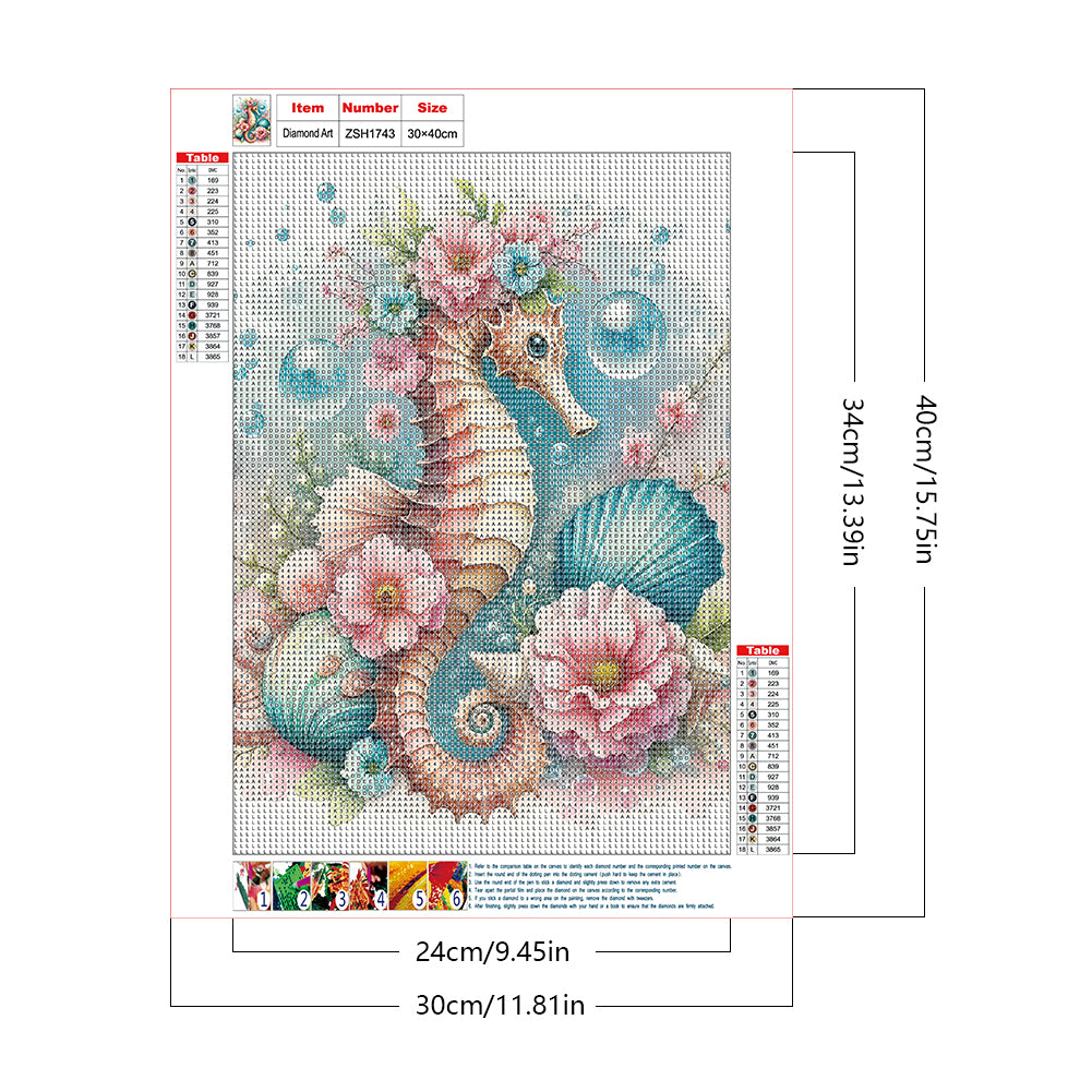 Flower Seahorse - Full Round Drill Diamond Painting 30*40CM