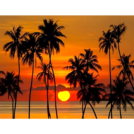 Coconut Tree By The Sea - Full Round Drill Diamond Painting 40*30CM