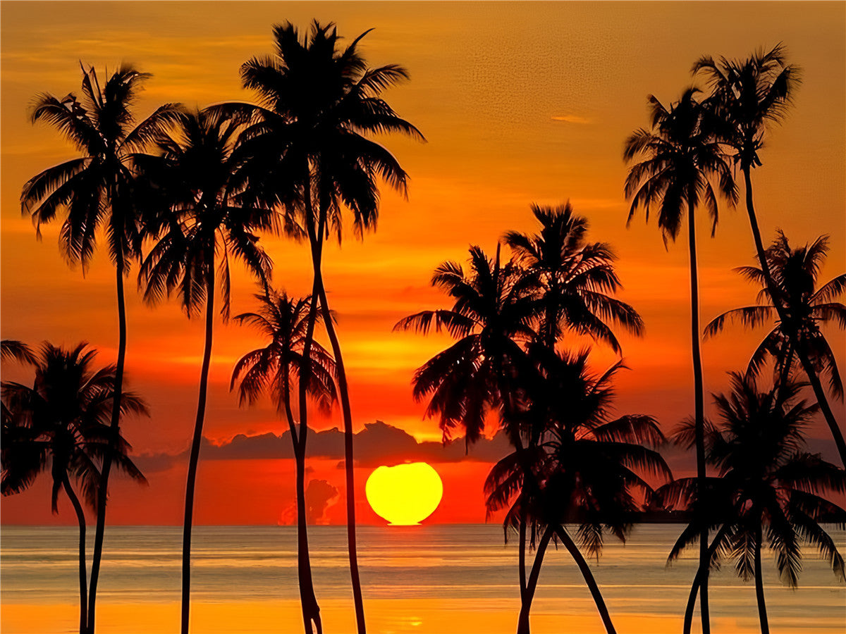 Coconut Tree By The Sea - Full Round Drill Diamond Painting 40*30CM