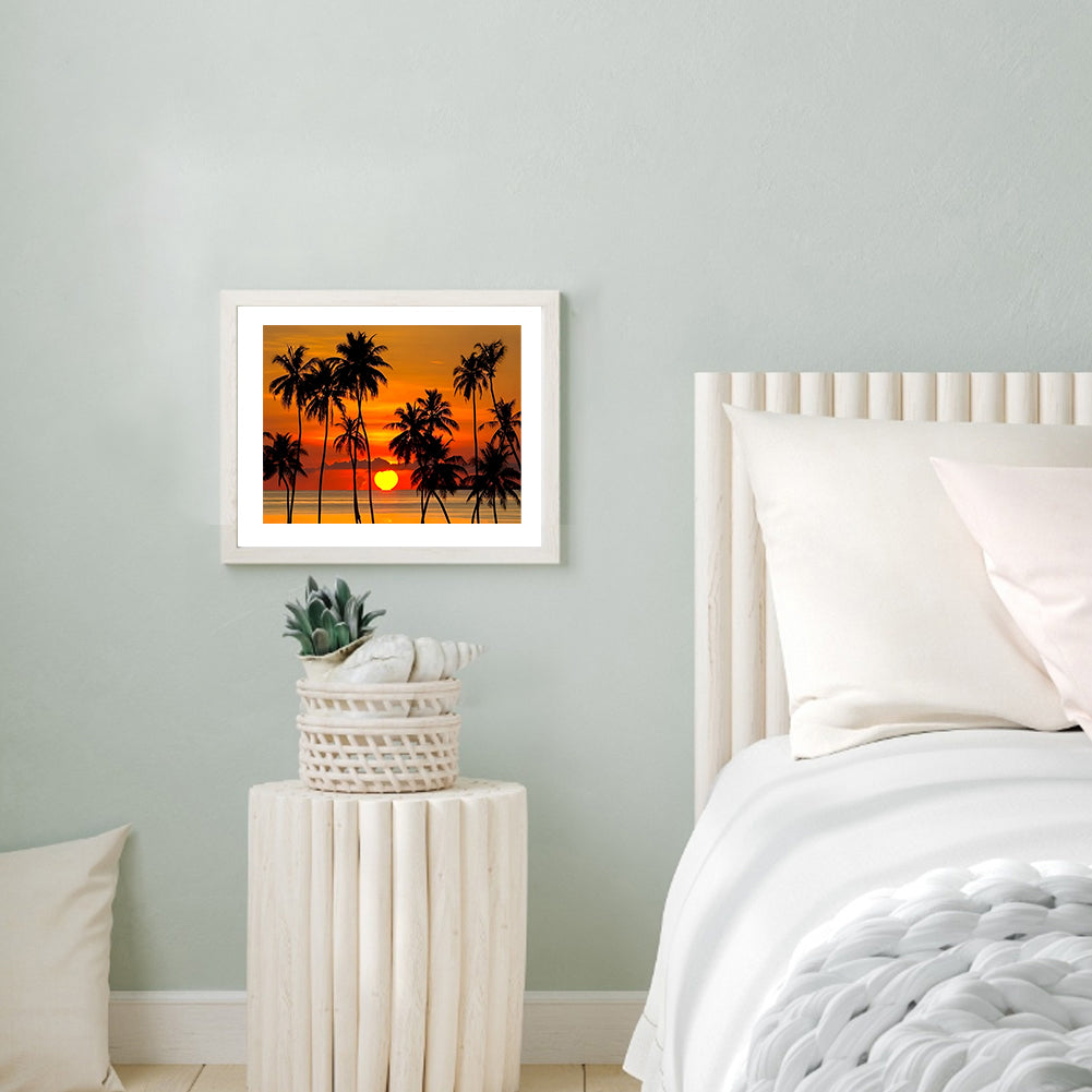 Coconut Tree By The Sea - Full Round Drill Diamond Painting 40*30CM