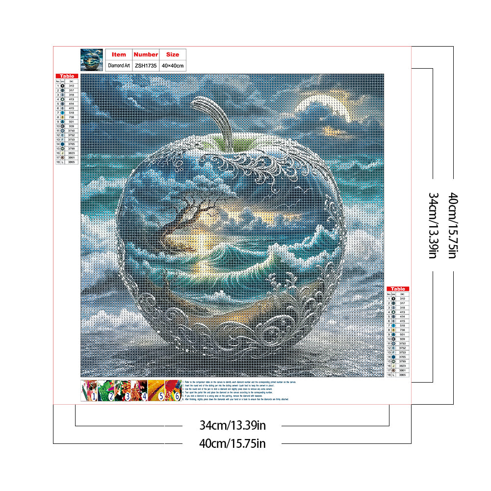 Crystal Apple On Seaside - Full Round Drill Diamond Painting 40*40CM