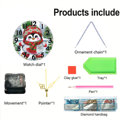 2D Flat DIY Xmas Diamond Painting Ornament with Clock Function Creative Craft