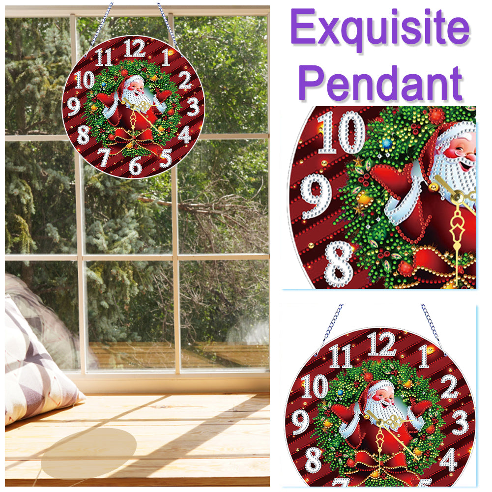 2D Flat DIY Xmas Diamond Painting Ornament with Clock Function Creative Craft