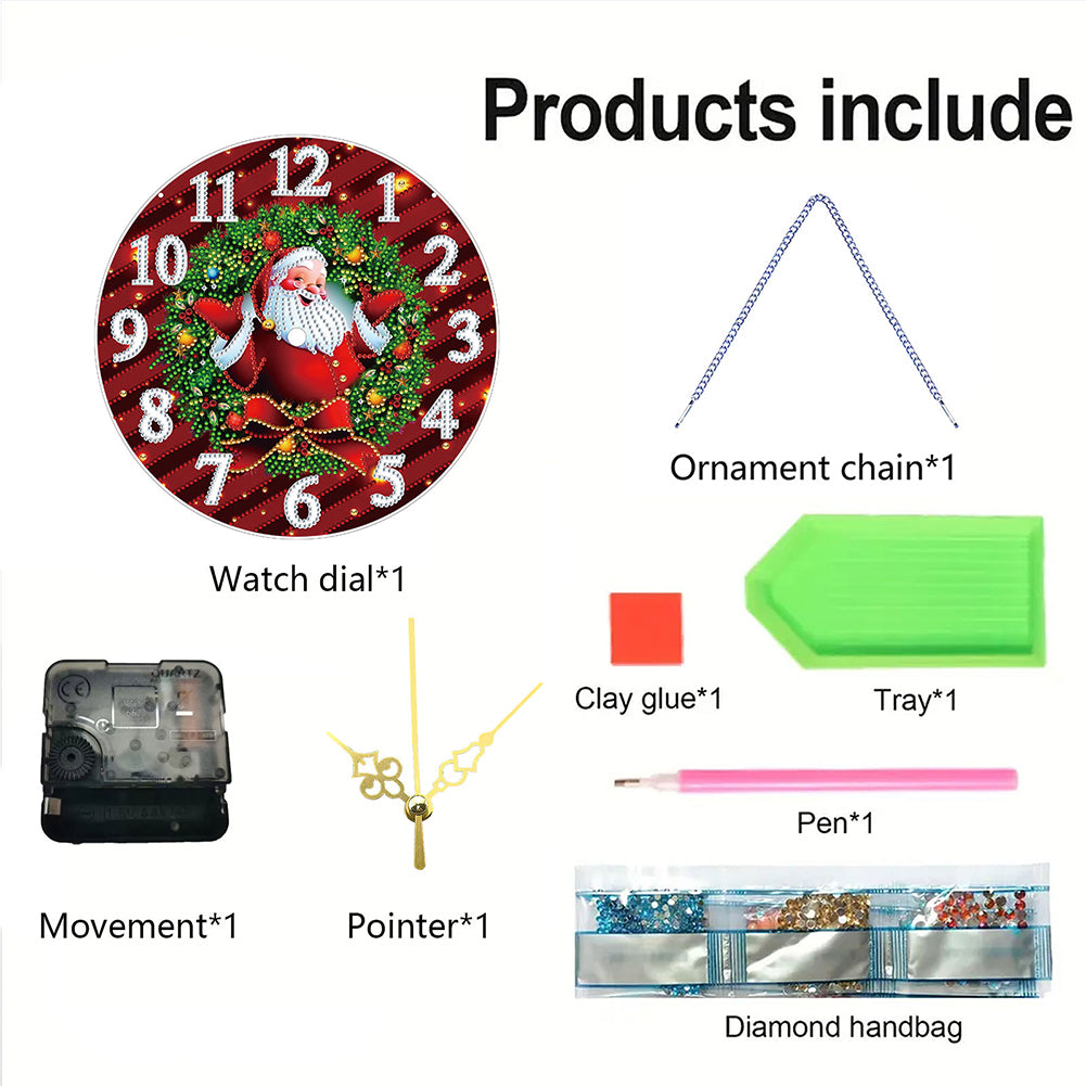 2D Flat DIY Xmas Diamond Painting Ornament with Clock Function Creative Craft