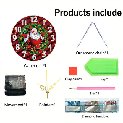 2D Flat DIY Xmas Diamond Painting Ornament with Clock Function Creative Craft