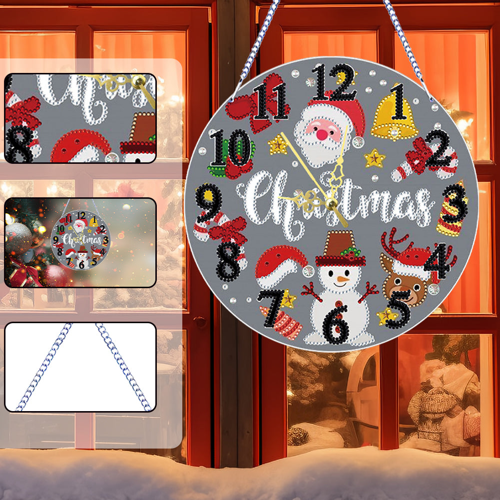 2D Flat DIY Xmas Diamond Painting Ornament with Clock Function Creative Craft