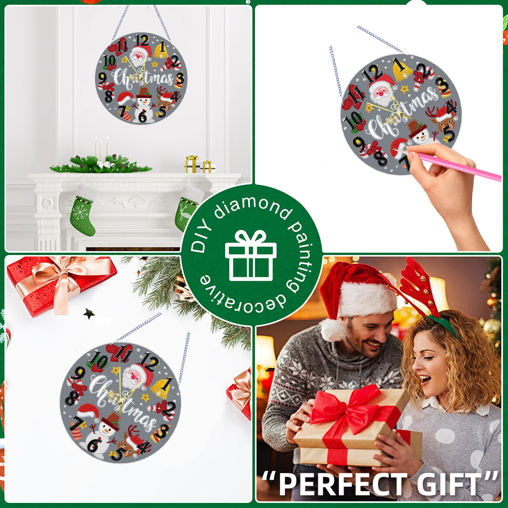 2D Flat DIY Xmas Diamond Painting Ornament with Clock Function Creative Craft