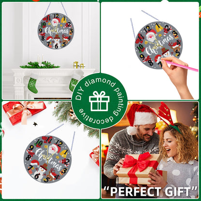2D Flat DIY Xmas Diamond Painting Ornament with Clock Function Creative Craft