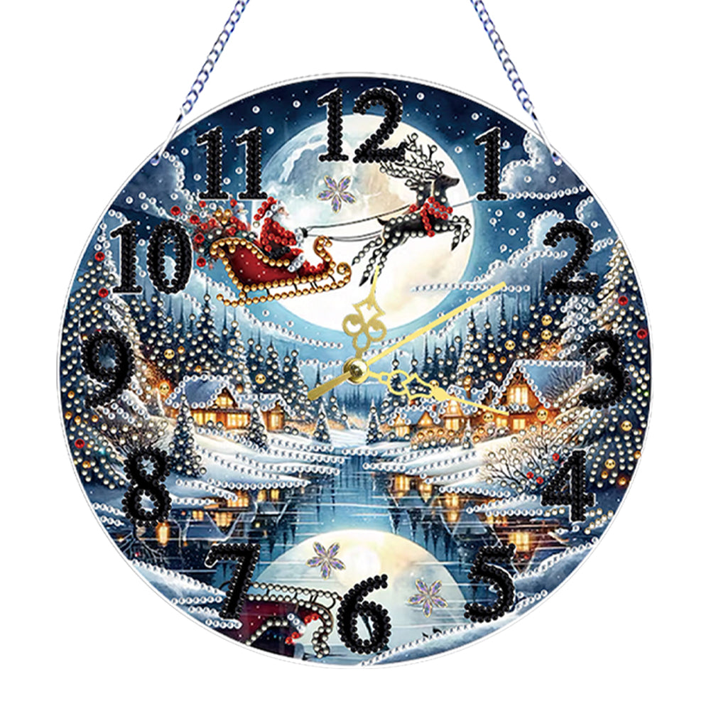 2D Flat DIY Xmas Diamond Painting Ornament with Clock Function Creative Craft