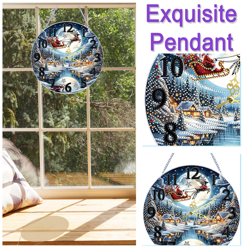 2D Flat DIY Xmas Diamond Painting Ornament with Clock Function Creative Craft