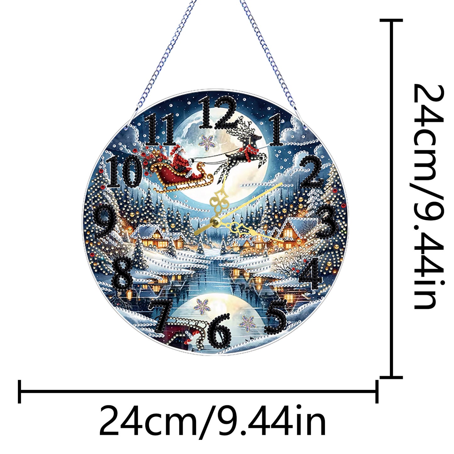 2D Flat DIY Xmas Diamond Painting Ornament with Clock Function Creative Craft