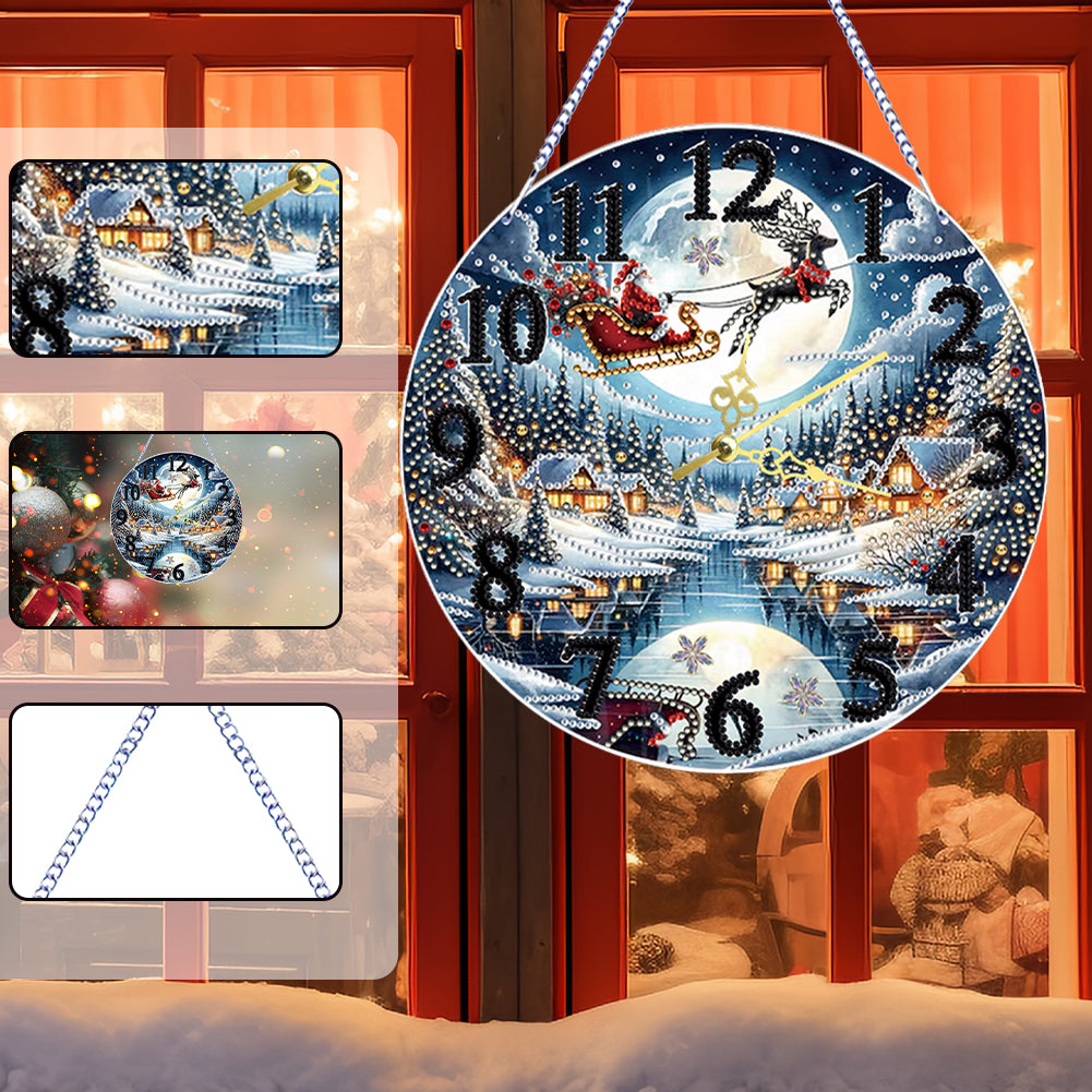 2D Flat DIY Xmas Diamond Painting Ornament with Clock Function Creative Craft