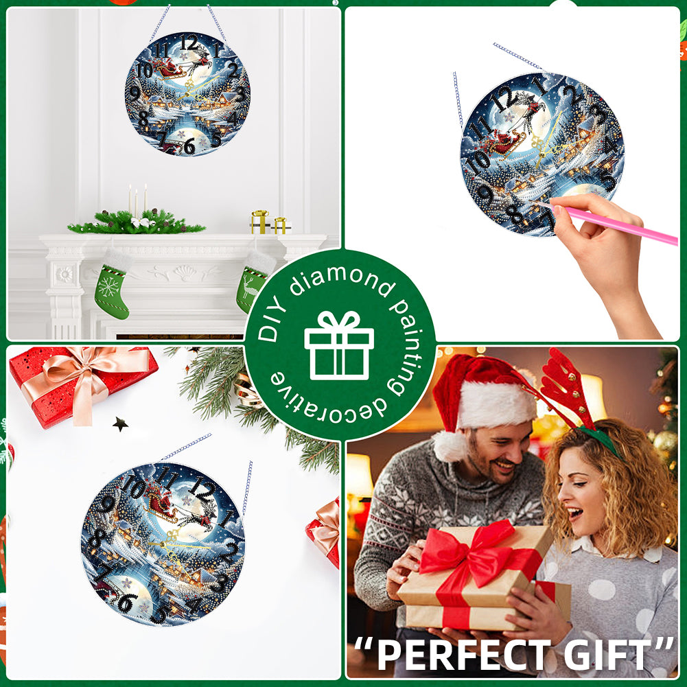 2D Flat DIY Xmas Diamond Painting Ornament with Clock Function Creative Craft