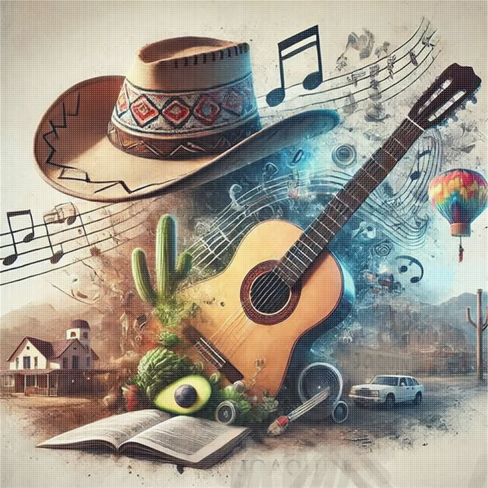 Guitar Hat - 11CT Stamped Cross Stitch 50*50CM
