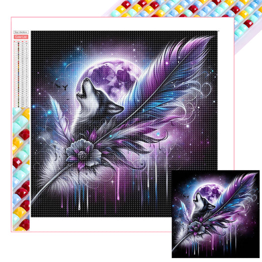 Feather Moonlit Wolf - Full Square Drill Diamond Painting 30*30CM