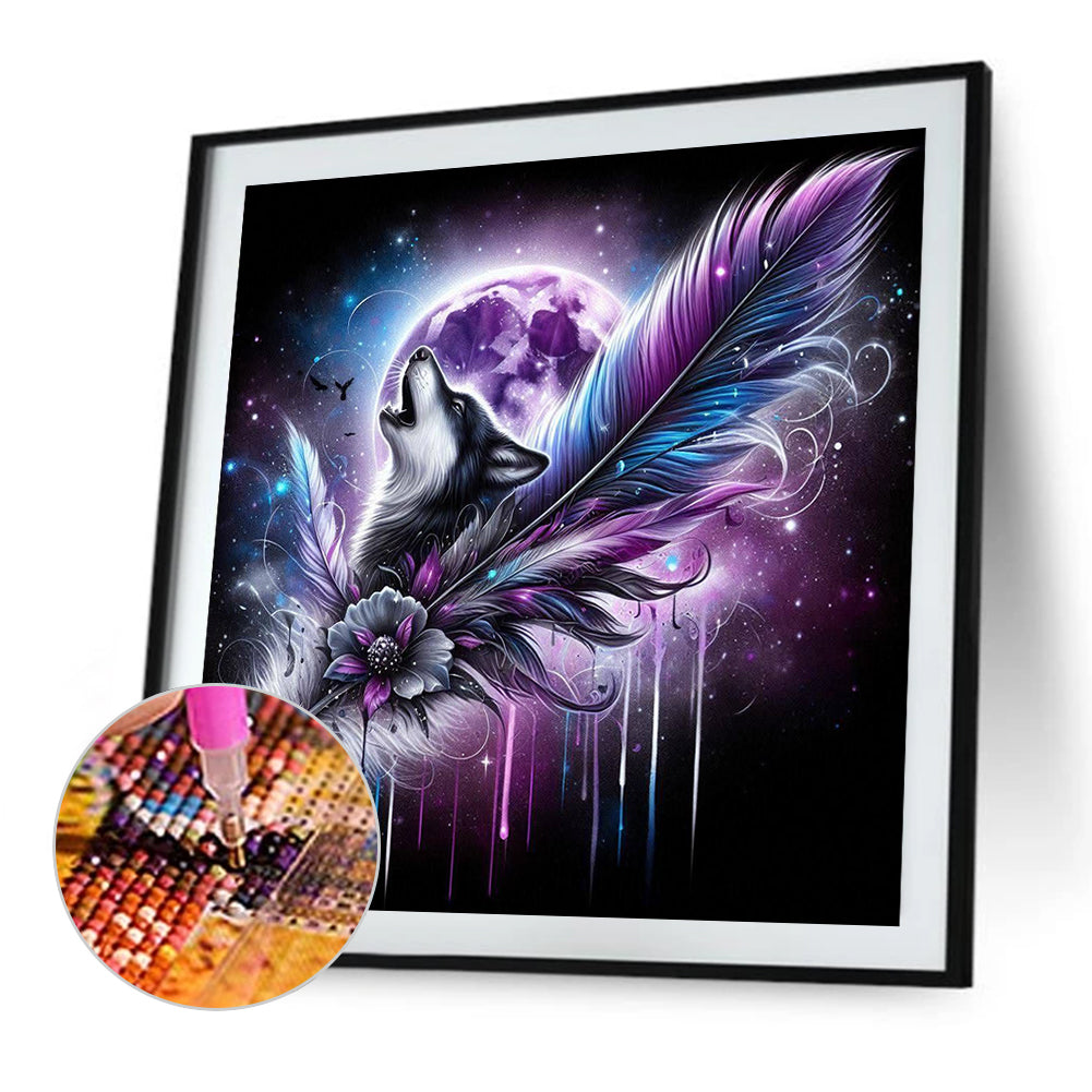 Feather Moonlit Wolf - Full Square Drill Diamond Painting 30*30CM