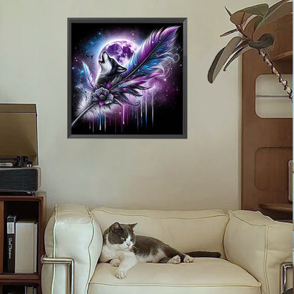 Feather Moonlit Wolf - Full Square Drill Diamond Painting 30*30CM