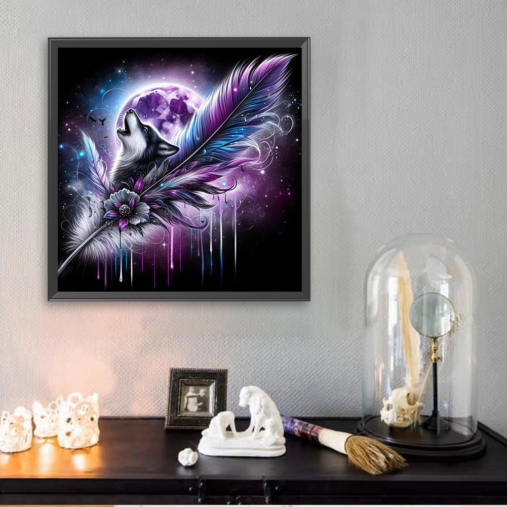 Feather Moonlit Wolf - Full Square Drill Diamond Painting 30*30CM