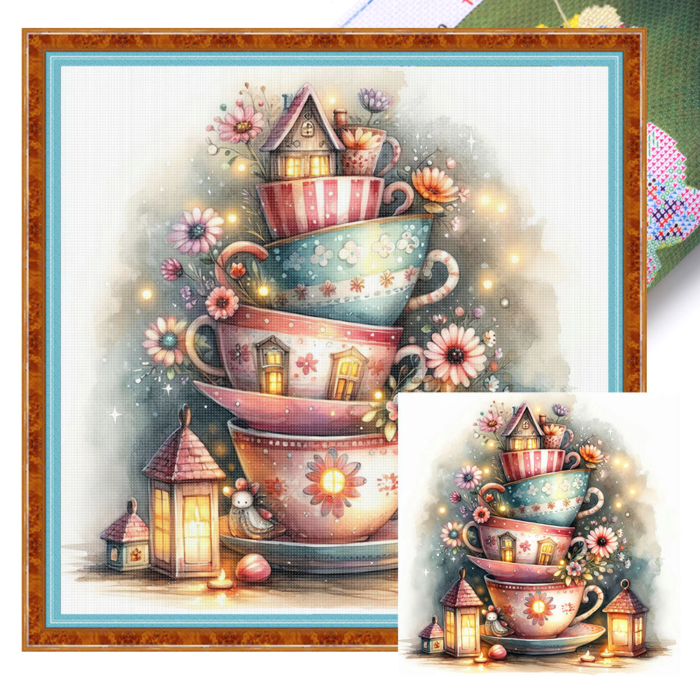 Cup Flower - 11CT Stamped Cross Stitch 45*45CM