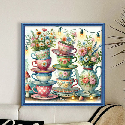 Tea Cup And Vase - 11CT Stamped Cross Stitch 45*45CM