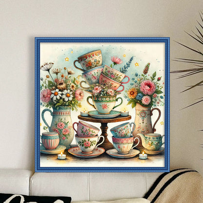 Tea Cup And Vase On The Table - 11CT Stamped Cross Stitch 45*45CM