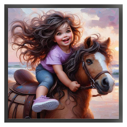 Girl Riding A Horse - 11CT Stamped Cross Stitch 40*40CM
