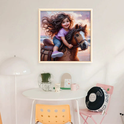 Girl Riding A Horse - 11CT Stamped Cross Stitch 40*40CM