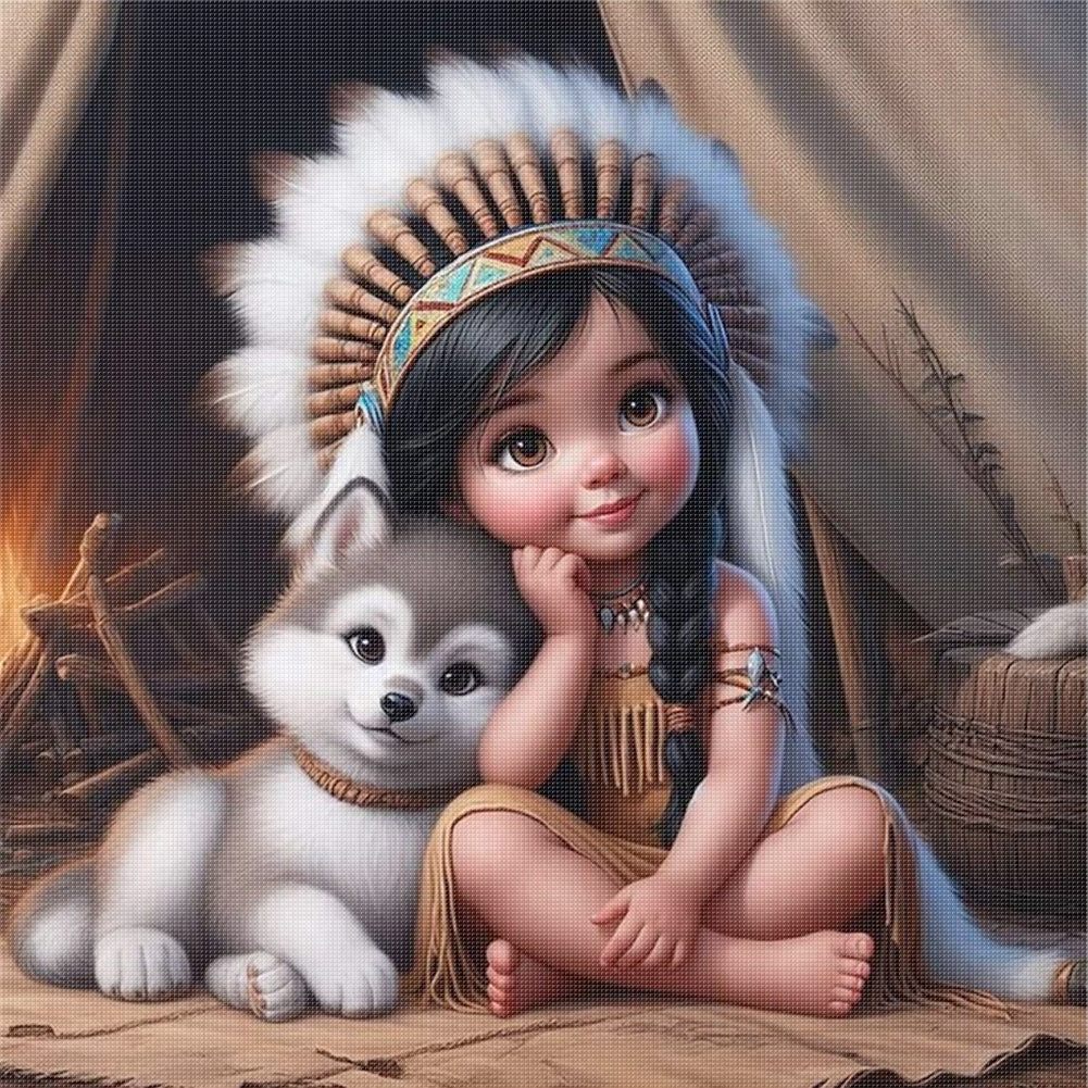 Girl And Erha - 11CT Stamped Cross Stitch 40*40CM