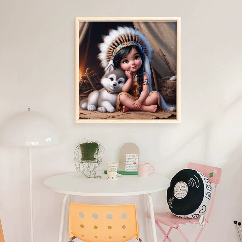 Girl And Erha - 11CT Stamped Cross Stitch 40*40CM