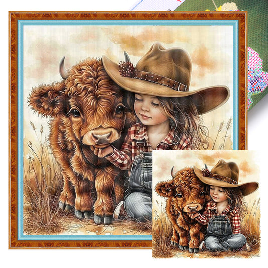 Yak And Girl - 11CT Stamped Cross Stitch 40*40CM