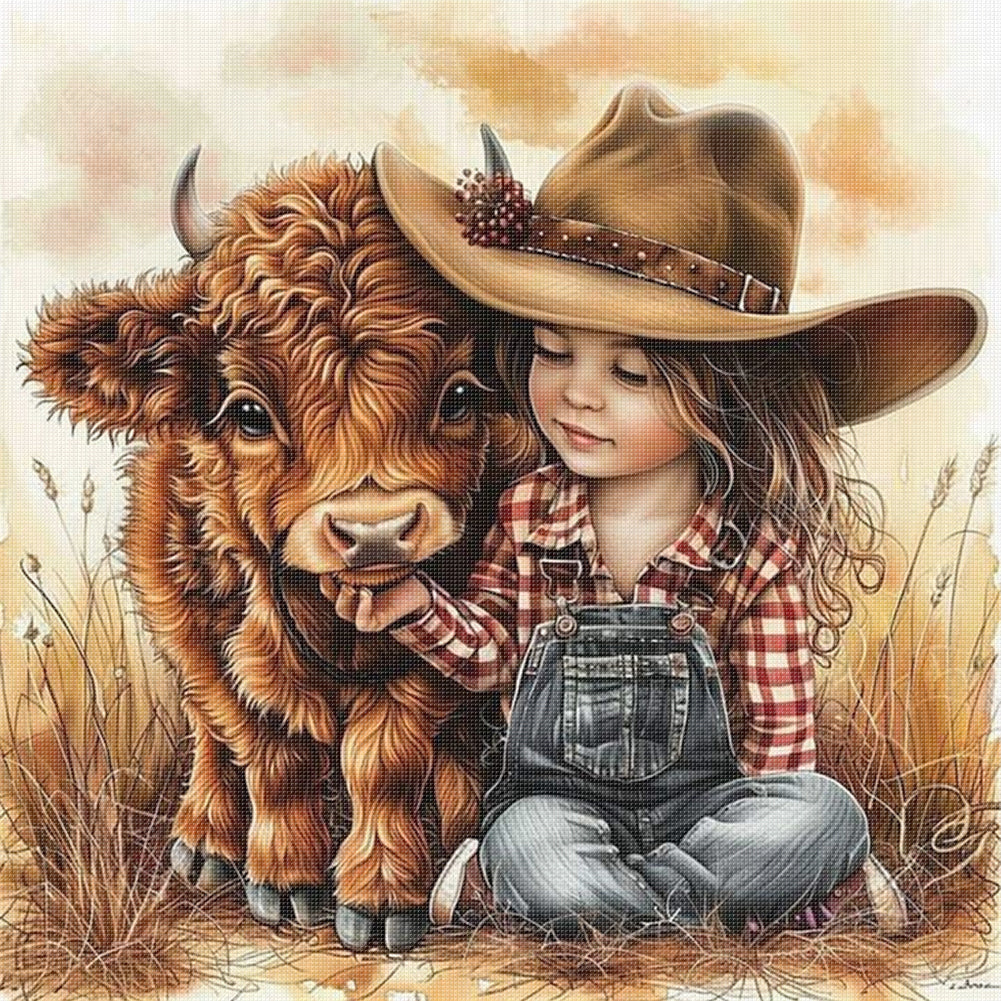Yak And Girl - 11CT Stamped Cross Stitch 40*40CM