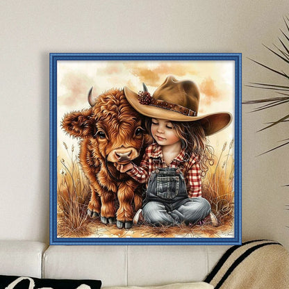 Yak And Girl - 11CT Stamped Cross Stitch 40*40CM