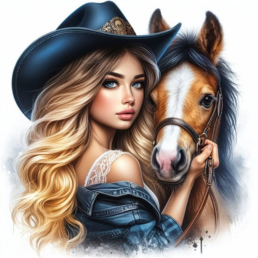 Girl And Horse - 11CT Stamped Cross Stitch 40*40CM