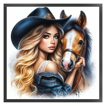 Girl And Horse - 11CT Stamped Cross Stitch 40*40CM
