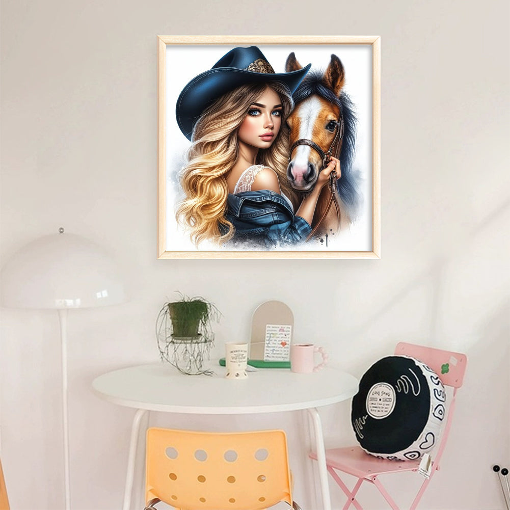 Girl And Horse - 11CT Stamped Cross Stitch 40*40CM