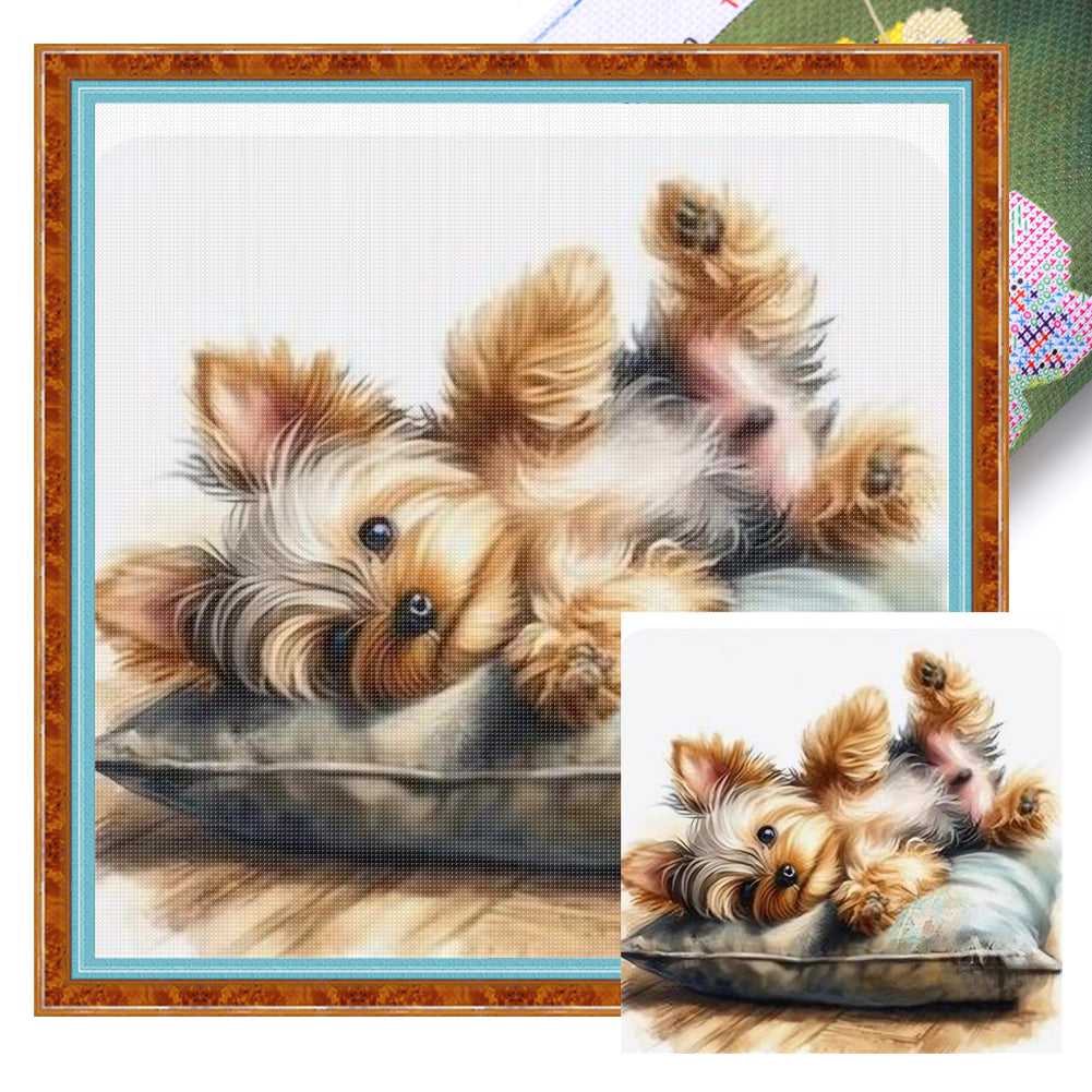 Puppy With Pillow - 11CT Stamped Cross Stitch 40*40CM