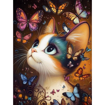 Cat Butterfly - Full Round Drill Diamond Painting 30*40CM
