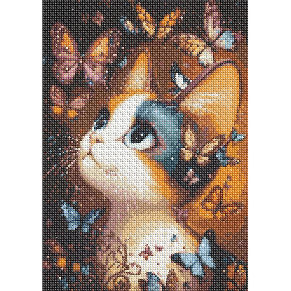 Cat Butterfly - Full Round Drill Diamond Painting 30*40CM