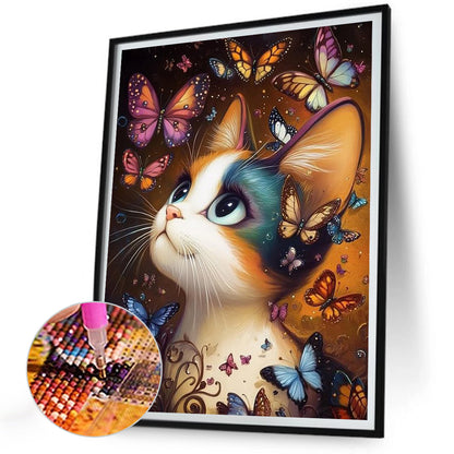 Cat Butterfly - Full Round Drill Diamond Painting 30*40CM