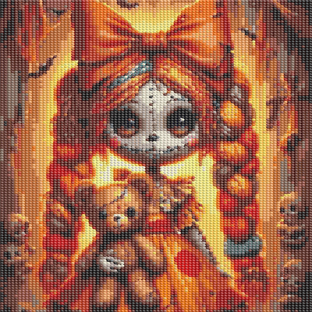 Girl With Ghost Face - Full Round Drill Diamond Painting 30*40CM