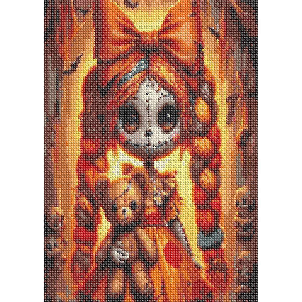 Girl With Ghost Face - Full Round Drill Diamond Painting 30*40CM
