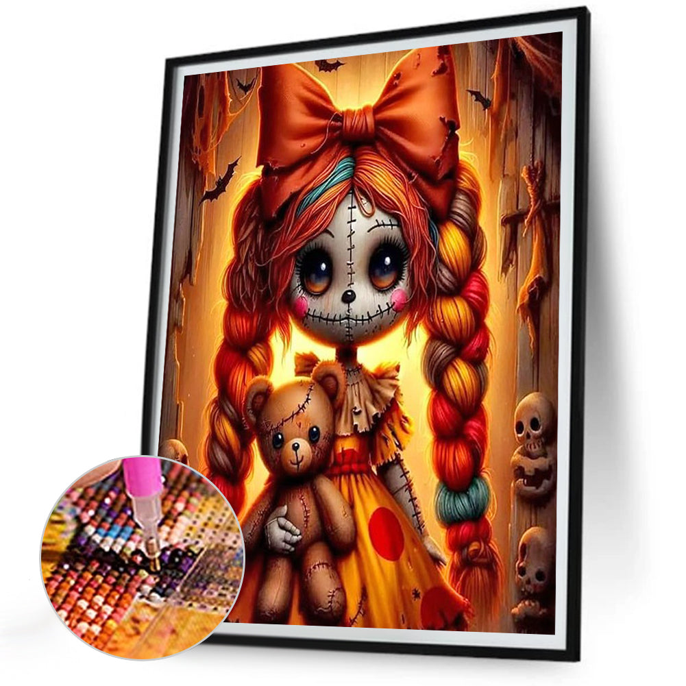 Girl With Ghost Face - Full Round Drill Diamond Painting 30*40CM