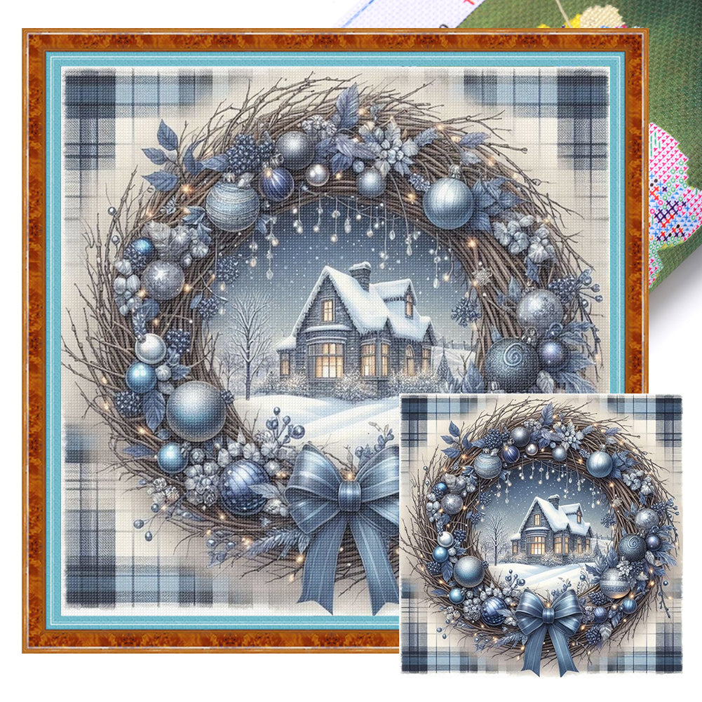 Christmas Cottage Scene - 11CT Stamped Cross Stitch 40*40CM