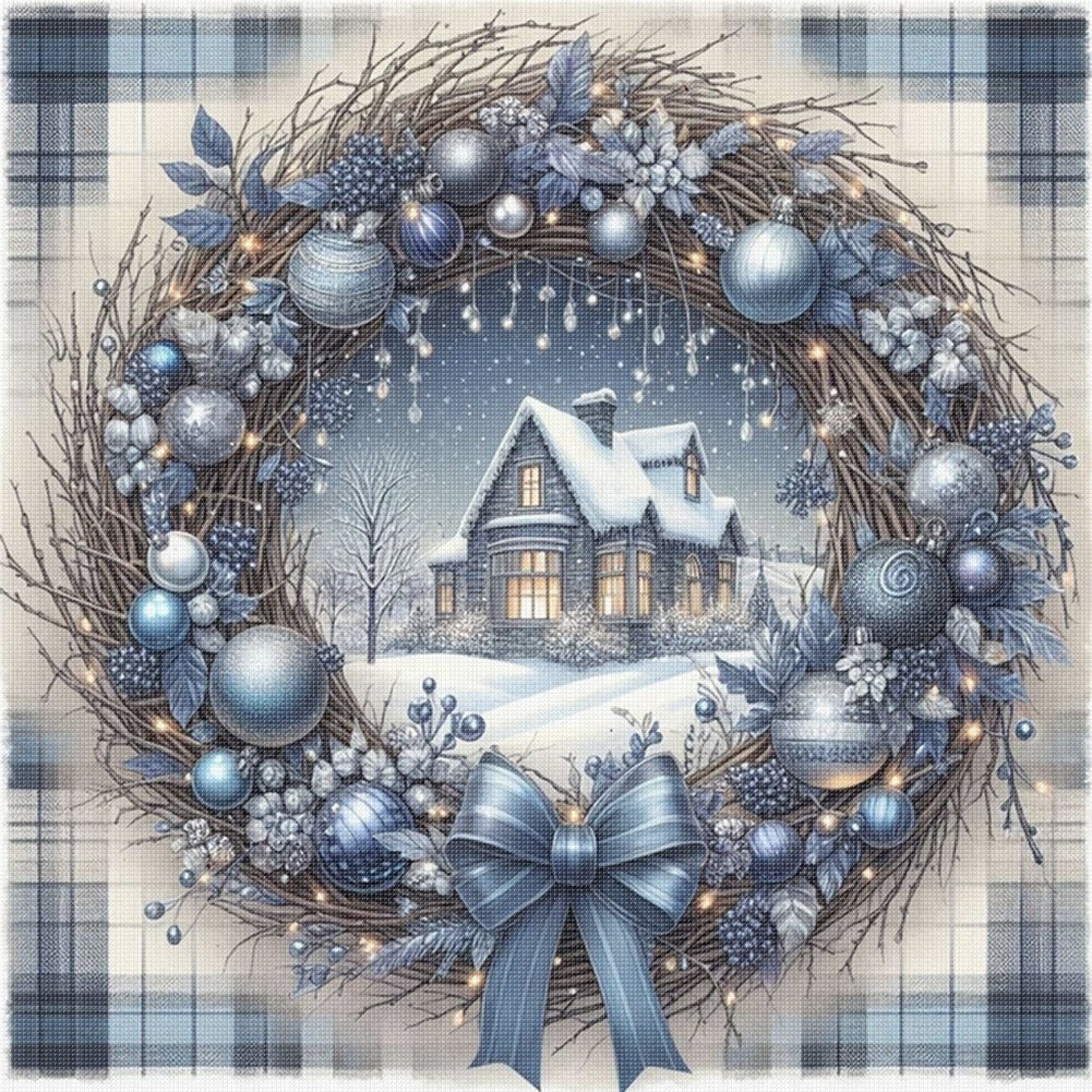 Christmas Cottage Scene - 11CT Stamped Cross Stitch 40*40CM